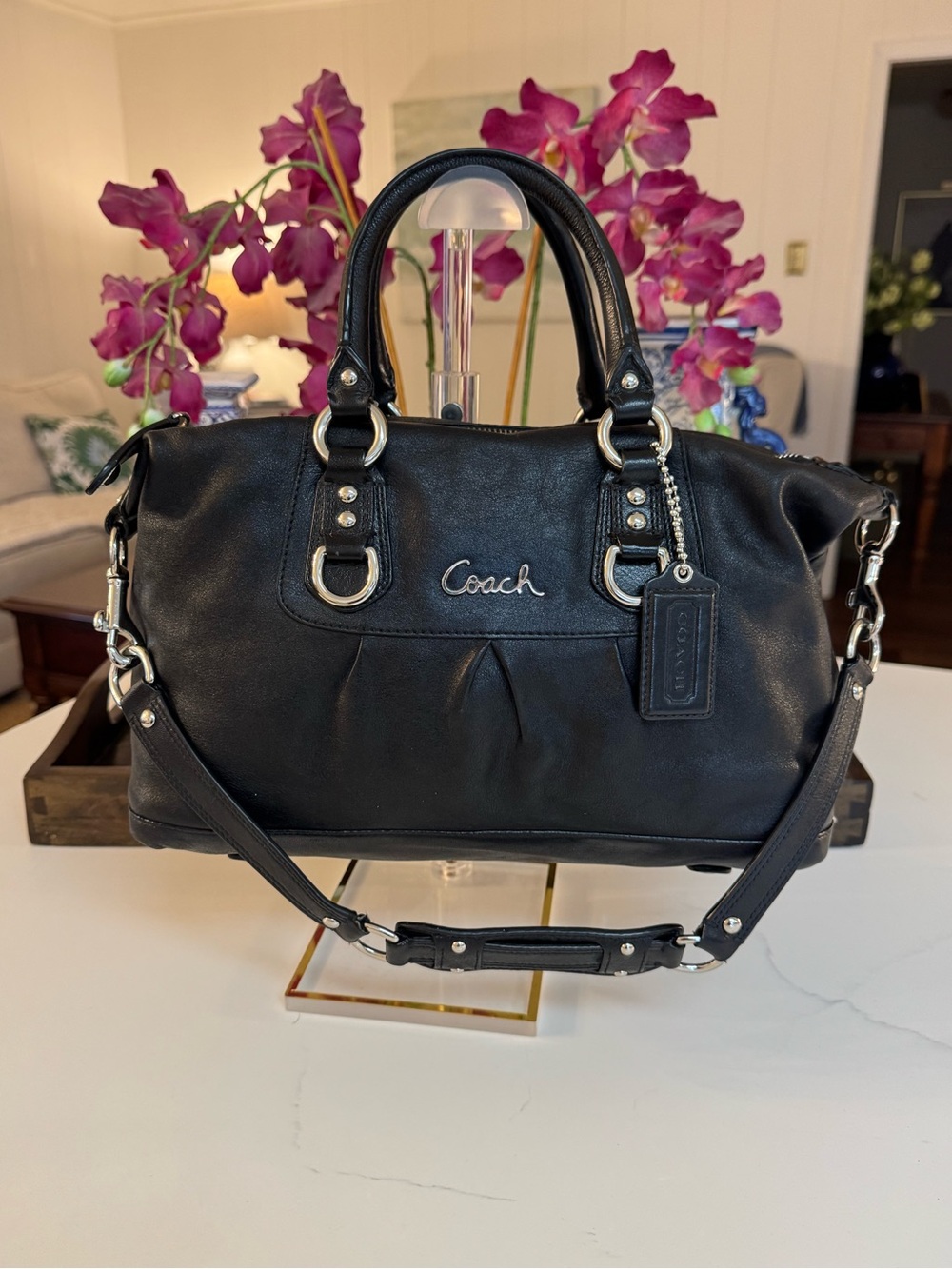 🖤💜 COACH ASHLEY BLACK LEATHER SATCHEL🖤💜